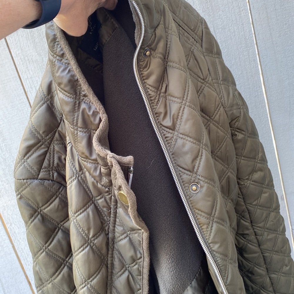 Lucky Brand Army Green Quilted Jacket Medium Full Zip Snap Coat - Picture 16 of 16